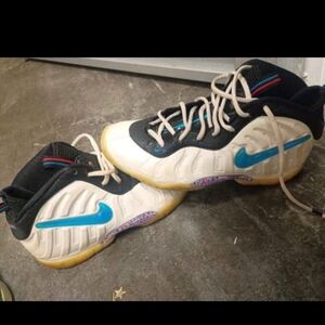 Kids Nike Foamposite Shoes - Black, White, and Blue